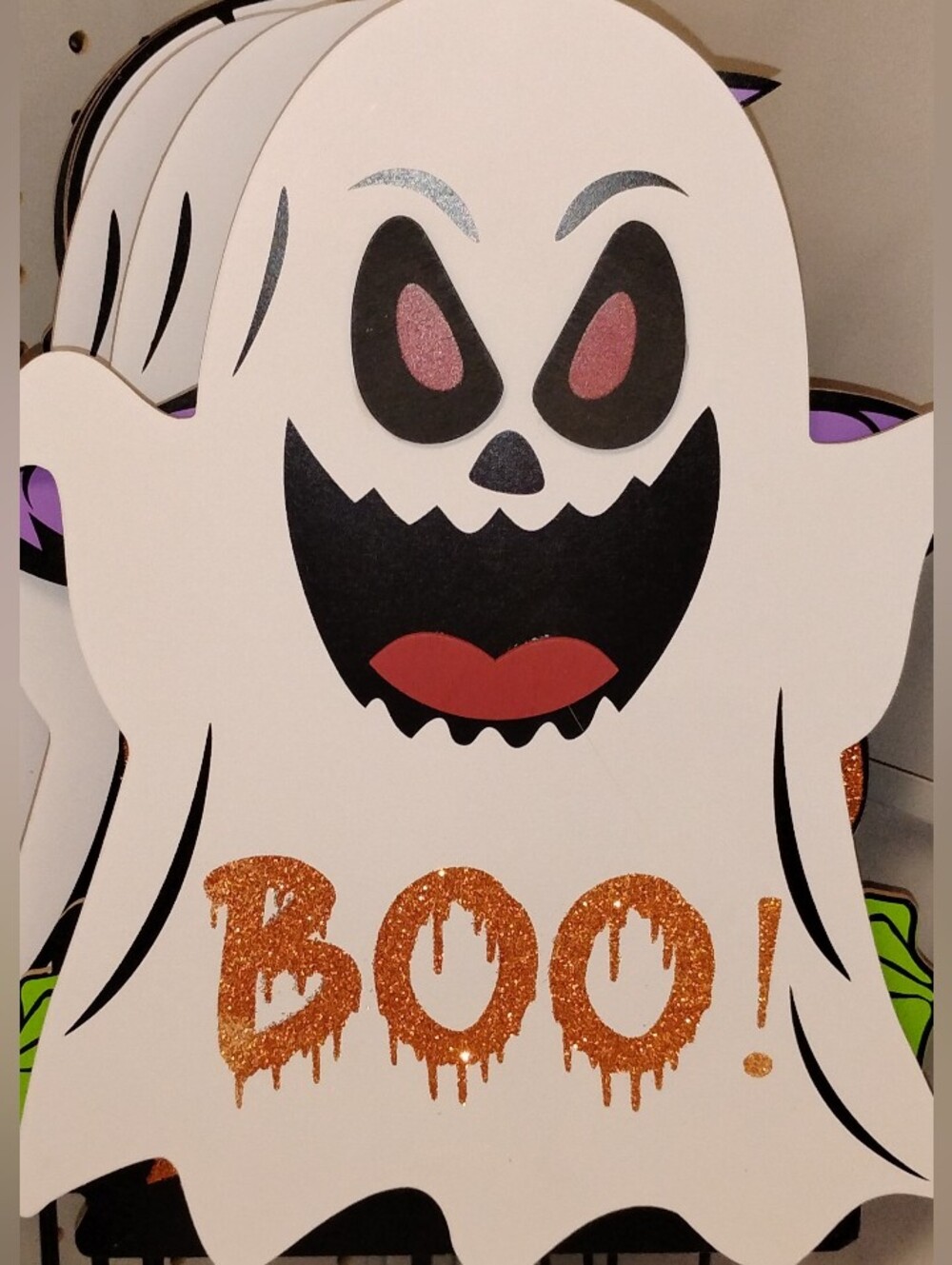 Halloween Ghost Wall Art/Decor with Orange Glitter BOO!